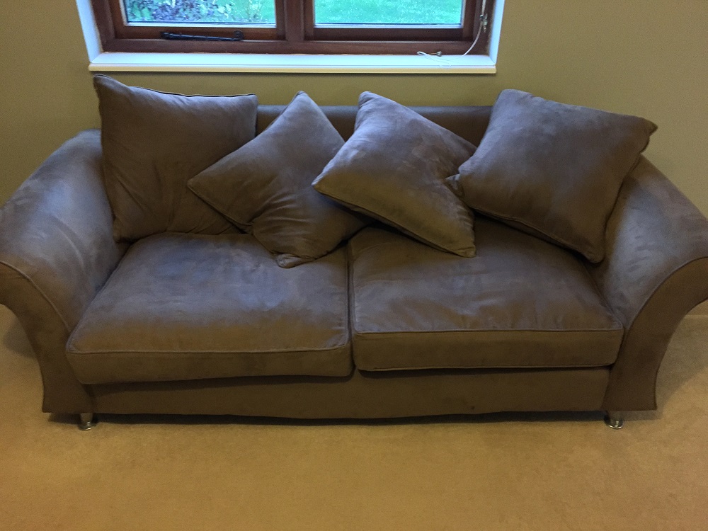 faux suead sofa before cleaning